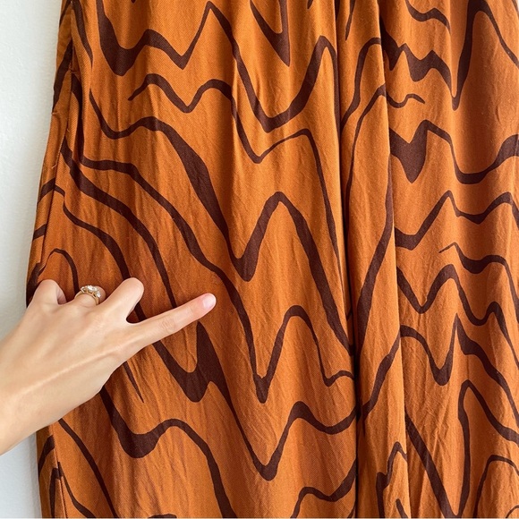 Anthropologie Wide Leg pull on pant bronze wavey artsy pattern retro 70s small S - Picture 14 of 16